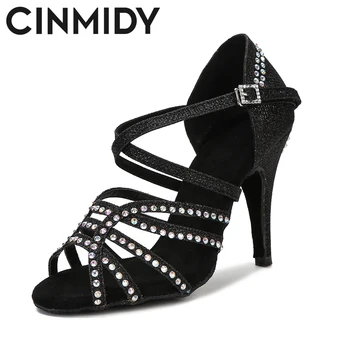 CINMIDY/ Черные женские туфли для латиноамериканских танцев, обувь для бальных танцев, Сальса, танго, обувь для вечеринок в помещении на высоких каблуках