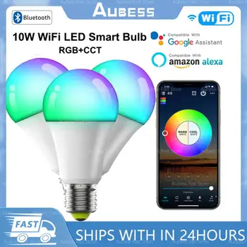 Беспроводная умная лампа AUBESS WiFi Работает с Alexa RGB, функцией таймера с регулируемой яркостью, волшебным светом или лампой дистанционного управления.
