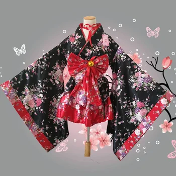 платье горничной в стиле лолиты, японская юката, сакура, киномото, женское кимоно мейдофуку, аниме, косплей костюм, костюмы на Хэллоуин для женщин, сексуальные