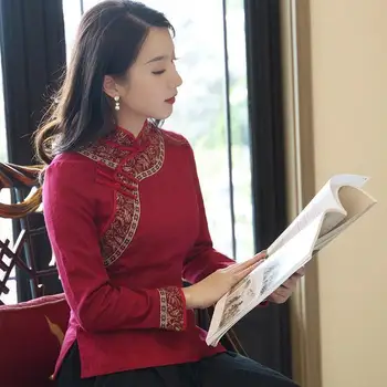 2023 осенняя новая китайская традиционная блузка hanfu, женская винтажная элегантная блузка ципао, ретро блузка, винтажный топ чонсам, a644