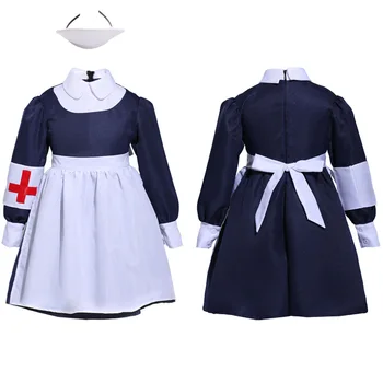 Девушки Милое платье медсестры, наряд горничной, платье-фартук, Японская униформа, Детский костюм для косплея на Хэллоуин, Маскарадный костюм