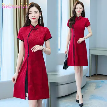 Летнее красное приталенное улучшенное китайское традиционное женское платье ципао Cheongsam 2023 CNY