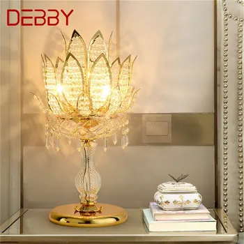 Роскошная настольная лампа DEBBY Crystal Modern Gold Lotus с креативным украшением, светодиодная настольная лампа для дома, прикроватная тумбочка