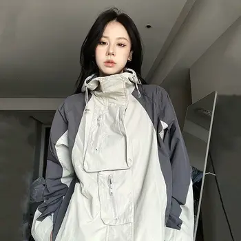 Винтажные уличные куртки, женская уличная одежда Y2k, Водонепроницаемая Осенняя ветровка Harajuku Оверсайз, пальто Корейской моды