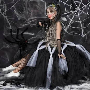 Внешняя торговля, новый костюм девочки-паука, волшебник на Хэллоуин, черное платье, пышное платье, детский костюм для вечеринки, карнавал, g