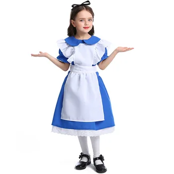 Детский костюм Алисы в Стране чудес на Хэллоуин, Пурим, костюм горничной для косплея для девочек, средневековая униформа горничной, маскарадный костюм