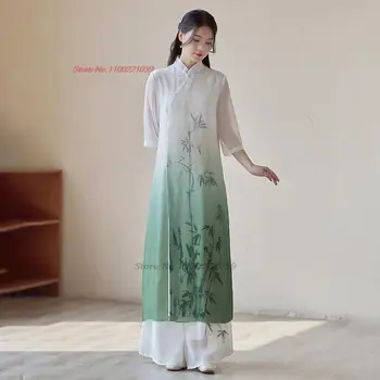 2023 традиционное китайское платье женское ретро ципао дзен костюм улучшенный чонсам винтажное платье ципао с цветочным принтом платье чонсам