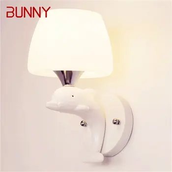 Настенные светильники BUNNY, современные светодиодные лампы, креативный мультяшный двухголовый Белый дельфин для дома, детей