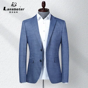 Мужской костюм Leishbert, пальто, весенне-осенний мужской клетчатый костюм, Корейская версия, приталенный костюм, мужская повседневная синяя куртка