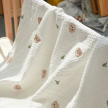 Корейское одеяло для новорожденных мальчиков и девочек Хлопковое Теплое одеяло Вуаль Мультяшный Мишка Одеяло для малышей Муслиновое Пеленание 85x140 см