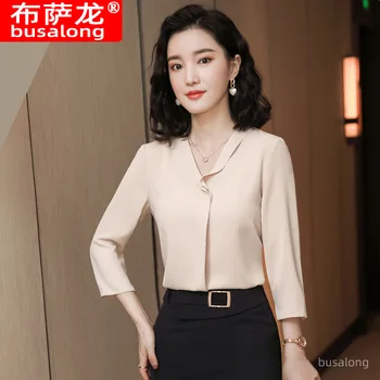 2023 Новая деловая рубашка в корейском стиле с коротким рукавом, Женская деловая одежда, облегающая рабочая одежда, модная деловая форма больших размеров