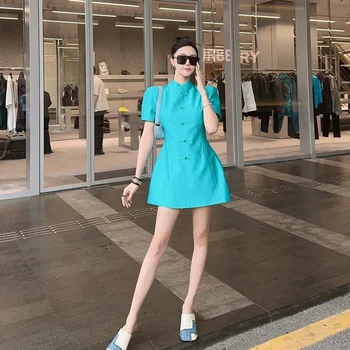 Новый китайский стиль Женская одежда в китайском стиле, улучшенная текстура чонсам, платье высокого класса sense, легкая роскошь, нишевый синий