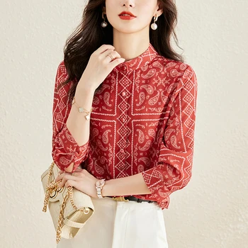 Модная роскошная женская шифоновая рубашка во французском стиле женская блузка с принтом Весна лето топы с коротким рукавом blusa mujer