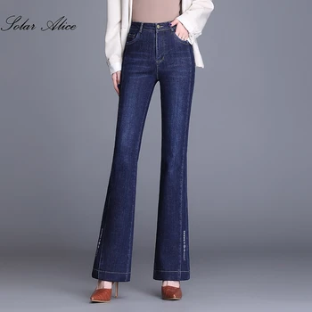 Бесплатная доставка 2022, весенние и осенние женские новые джинсы-клеш с высокой талией, модные повседневные брюки для похудения