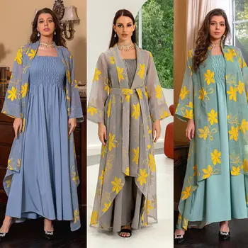 Женское высококачественное платье-майка из жоржета и вышитый кардиган Abaya, комплект из 2 предметов, элегантные вечерние платья для мусульманских дам из Дубая, костюм
