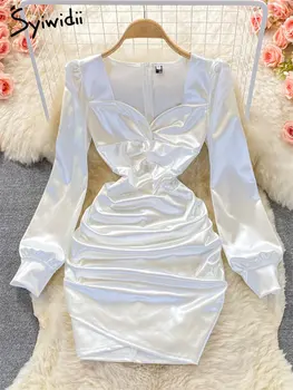 Женское атласное платье Syiwidii 2022 года с V образным вырезом, приталенное, с асимметричными длинными рукавами, в стиле сексуального ночного клуба, элегантные вечерние платья