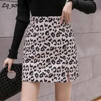 Летние леопардовые юбки 2023, женские сексуальные юбки с высокой талией, винтажная юбка в корейском стиле с разрезом по линии талии, Короткие юбки-карандаш