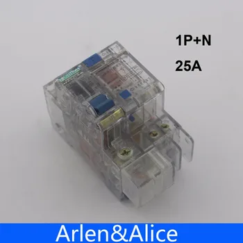 Прозрачный автоматический выключатель остаточного тока 1P + N 25A 230 В ~ 50 Гц/60 Гц с защитой от перегрузки по току и утечки RCBO