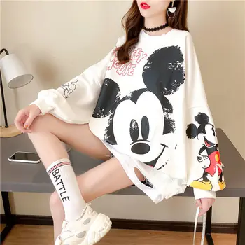 2022 Одежда Disney Для полных девушек, свитера с накладным Микки из двух частей, весенне-осенний студенческий топ с длинными рукавами в корейском стиле