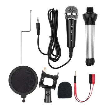Комплект видеомикрофона со штативом для мини-микрофона, ударное крепление, поп-фильтр, кабель-адаптер для лобового стекла, штекер 3,5 мм, микрофон