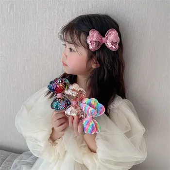 Детская корейская версия, двухслойный бант, блестки, боковой зажим для девочек, пучок на голове, милая простая шпилька для волос