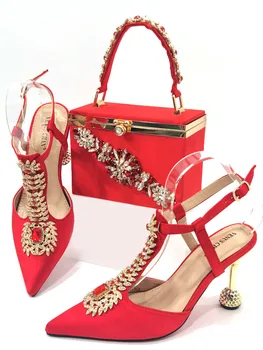 Doershow/ новый комплект женской обуви и сумок в тон, украшенный красными нигерийскими туфлями и сумками, Итальянский комплект обуви и сумок HUY1-9