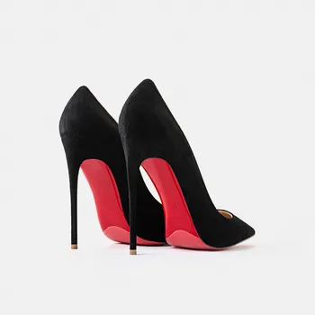 QIWN Осенние новые женские туфли на высоком каблуке a1, замшевые туфли-лодочки с заостренной красной блестящей подошвой