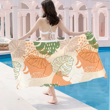 Ультратонкое волокно, водопоглощающее и быстросохнущее, для плавания, маленькое пляжное полотенце с рисунком листьев свежего цвета оптом FM512