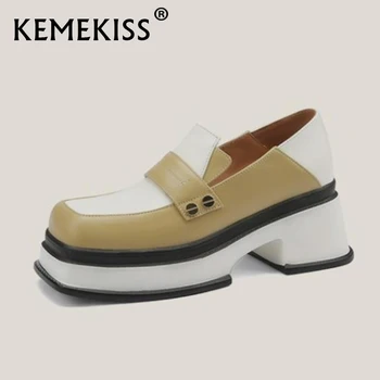 KemeKiss/ Женские туфли-лодочки в стиле пэчворк Из Натуральной Кожи С квадратным носком, Весенняя Женская обувь L = Модная Повседневная Женская обувь, Размер 34-39