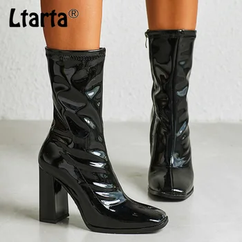 LTARTA / 2020 Зимние ботильоны-убийцы с квадратной головкой, Женская обувь, Средние ботинки в Британском стиле на высоком каблуке, Женские ботинки, тонкие ботинки ZL-521-3