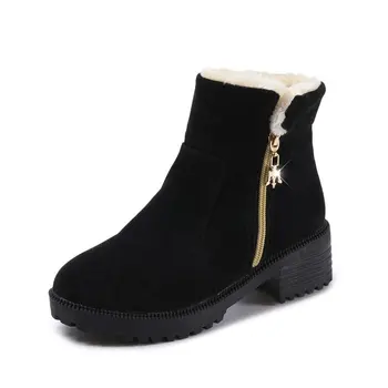 Осенне-зимние женские зимние ботинки на высоком каблуке и платформе в стиле ретро, женские зимние ботинки на хлопчатобумажном меху на молнии