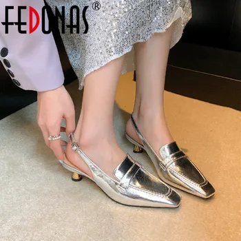 Женские босоножки FEDONAS на тонком каблуке с квадратным носком, туфли-лодочки из натуральной кожи для зрелых, с ремешком сзади, офисная женская обувь, Женская весна-лето