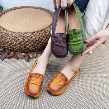 Новые женские лоферы из натуральной кожи, туфли без застежки на низком каблуке 2023, роскошные Туфли для мамы на мягкой подошве на толстом каблуке, женская обувь