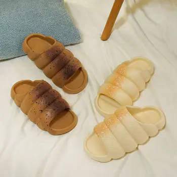 Летние Забавные домашние тапочки с имитацией хлеба Для женщин, домашняя обувь на массивной платформе, Домашние тапочки для девочек Большого размера 45, Легкие толстые тапочки для девочек