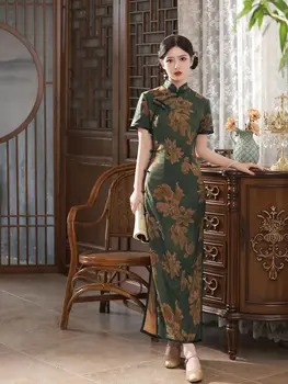 Улучшенная версия женского платья ципао с цветочным принтом в китайском стиле в стиле Ретро с высоким разрезом