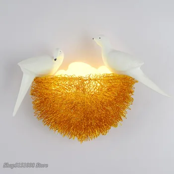 Светодиодная настенная лампа Gold Bird Nest Современное украшение дома Рядом с лампой 3D Птицы Настенное бра для детей Гостиная Кабинет Настенный светильник