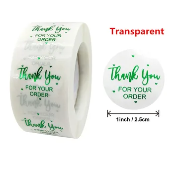 Новая наклейка из прозрачной зеленой фольги 500шт Спасибо за ваш заказ для магазина малого бизнеса, красивые подарочные карты, этикетки для запечатывания конвертов
