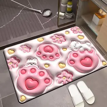 3D визуальный коврик для ванной в виде цветочка, домашняя дверь в ванную, впитывающий коврик для пола, нескользящий коврик из диатомовой грязи, мультяшный коврик для дома