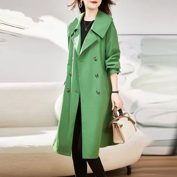 Темпераментное пальто-ветровка Средней длины, женское пальто-ветровка на весну и осень 2023, новое приталенное повседневное пальто Slim Fit