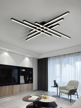 Черная люстра, квадратная лампа для спальни, лампа для гостиной, светодиодный потолочный светильник, креативный светодиодный потолочный светильник в скандинавском минималистичном стиле