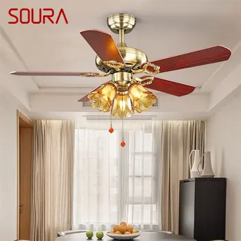Потолочный вентилятор SOURA и светильник с деревянной лопастью 220 В 110 В Современное вентиляционное освещение для дома, столовой, спальни, ресторана