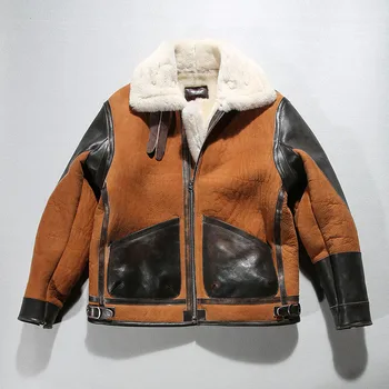 TD1400 Европейский размер Высококачественное Супер теплое пальто из натуральной овечьей кожи, мужская куртка-бомбер из овечьей шерсти Big B3, военная меховая куртка-бомбер