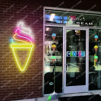 Неоновые вывески для мороженого -Вывеска Кофейни на заказ -Светодиодная подсветка Ресторана Ручной работы- Светодиодная вывеска для оформления стен магазина - Ретро мороженое
