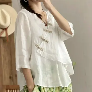 2023 весна лето, традиционная китайская одежда, женская блузка hanfu, женская блузка, элегантный хлопковый льняной женский топ cheongsam