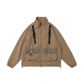 Сетчатый мужской водонепроницаемый воротник-стойка, уличная куртка-карго, мужская японская уличная одежда, повседневное свободное пальто