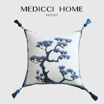 Домашний бутик Medicci Бело-голубые фарфоровые наволочки с кисточками Высококачественный роскошный чехол для подушки Шикарный домашний декор
