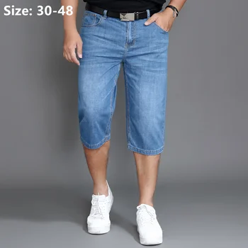 Летние джинсы Разновидности мужской джинсовой ткани с эластичной резинкой, джинсовые джинсы Оверсайз Плюс ярко-синие брюки 42, 44, 46, 48, мужские брюки из телячьей кожи.
