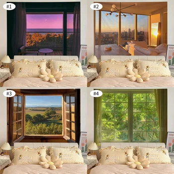 Оконный пейзаж, гобелен, Скандинавская настенная ткань, Прикроватные гобелены в общежитии, фоновая ткань для эстетичного украшения спальни
