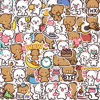60 Наклеек с милыми медведями в корейском стиле, мультяшные наклейки, милые водонепроницаемые детские игрушки, канцелярские принадлежности, Декоративная этикетка для мобильных устройств DIY