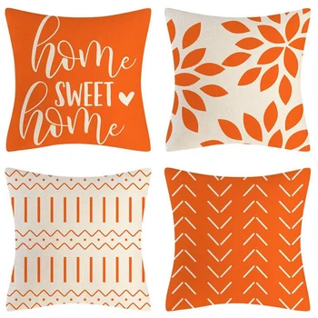 Оранжевые наволочки 18X18, набор из 8 домашних декоративных наволочек, уличная Льняная наволочка для дивана